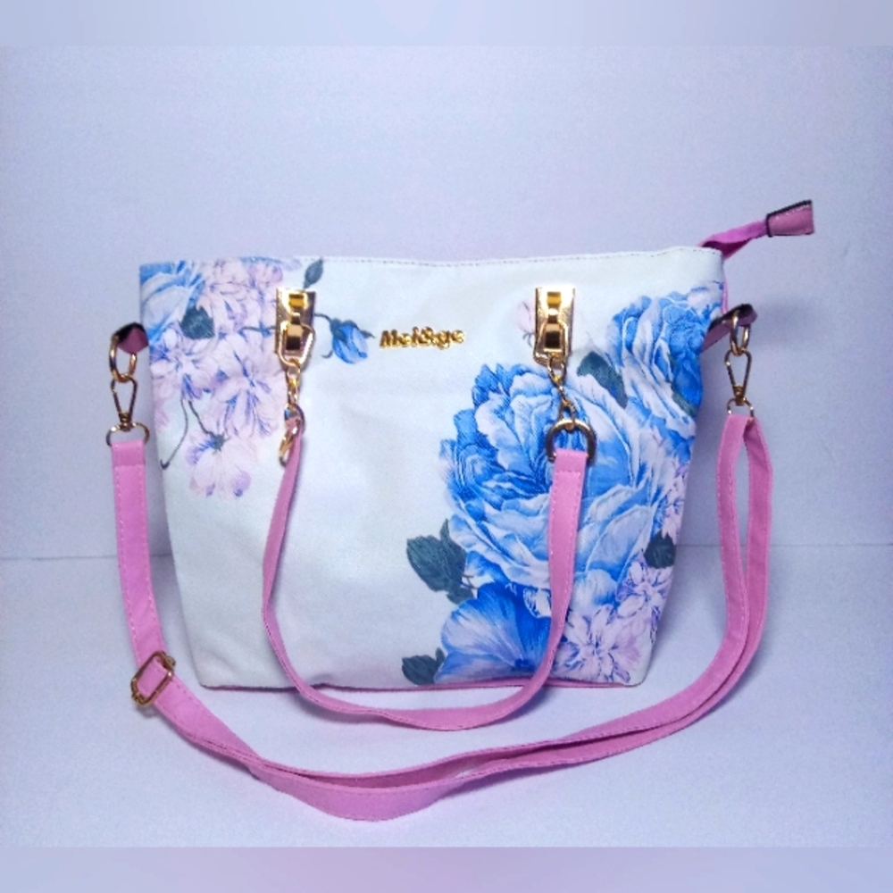 Pink Bag with Blue Floral design